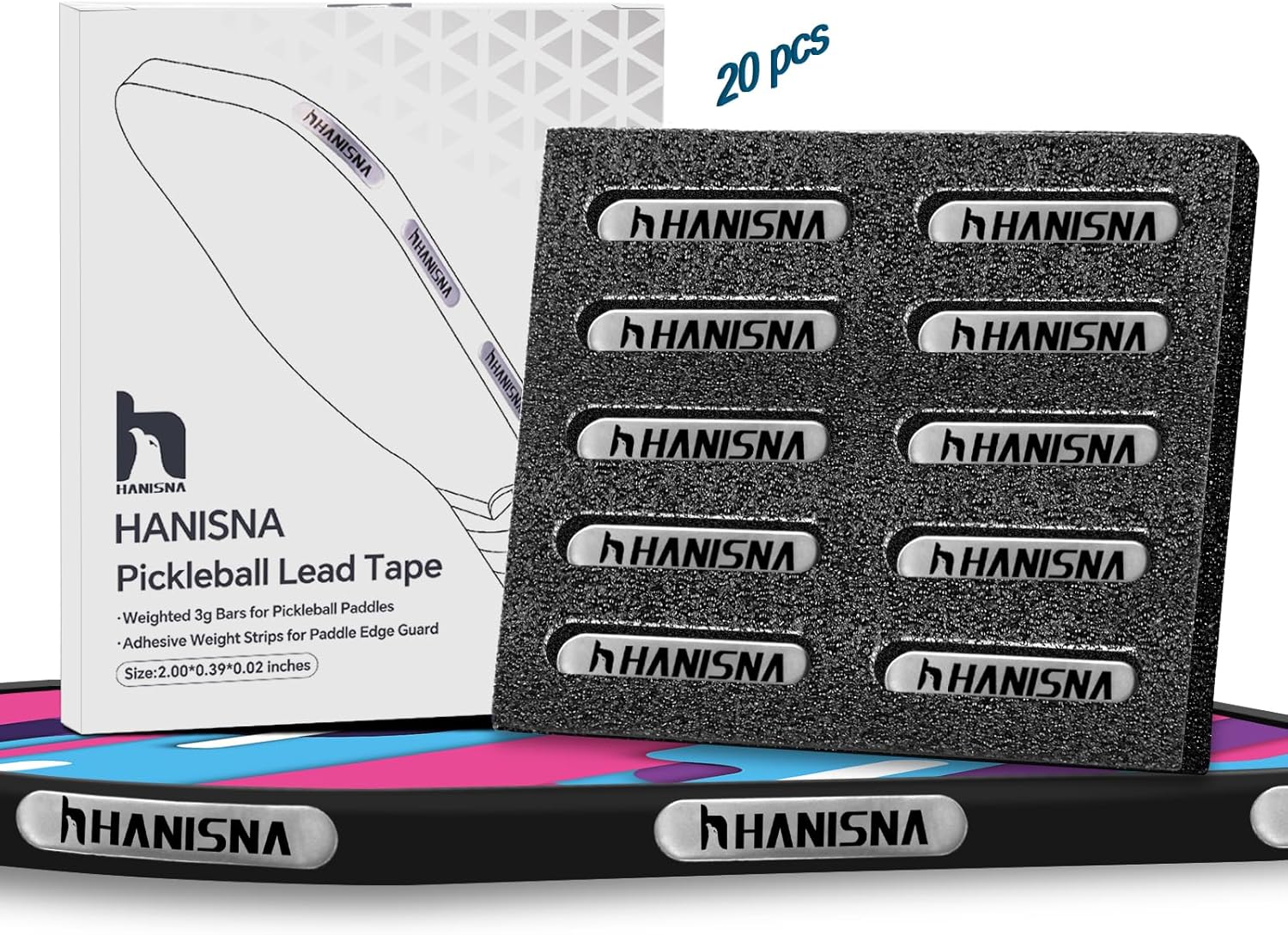 HANISNA 20 PCS Pickleball Lead Tape for Pickleball Paddles, PreWeighted Tape 3g