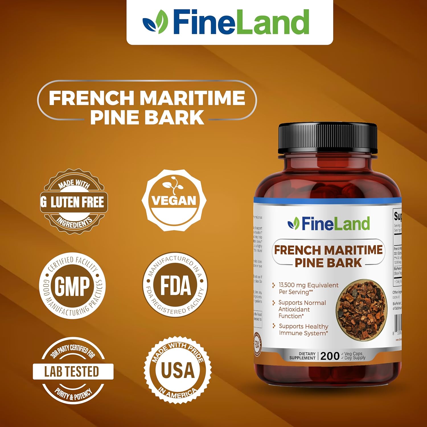 FineLand French Maritime Pine Bark 30:1 Extract Max Strength, 450 mg Per Capsule, Antioxidant, 200 Veggie Caps of Pine Bark Supplement for 200 Days, 100% Natural - Image 6