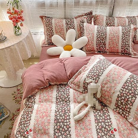 Amazon 可愛い 布団カバー 姫系 寝具カバーセット 4点セット ベッドスカート 女の子 学生寮 大きいサイズ 敷ふとんカバー カラー ピローケース 枕カバー ストライプ おしゃれ 北欧風 シンプル 通気性一人暮らし 二人暮らし Cset 部屋 模様替え 寝具カバーセット