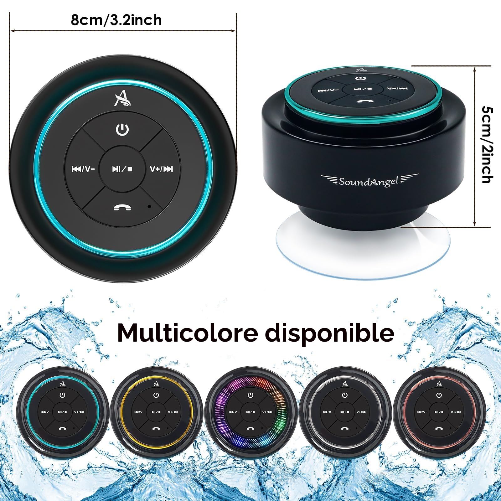 Xleader Mini Enceinte Bluetooth Salle De Bain IPX7 Certified Waterproof Enceinte Portable Bluetooth Speaker avec Micro Et Ventouse pour La Salle De Bain,Cadeaux électroniques pour Homme Femme