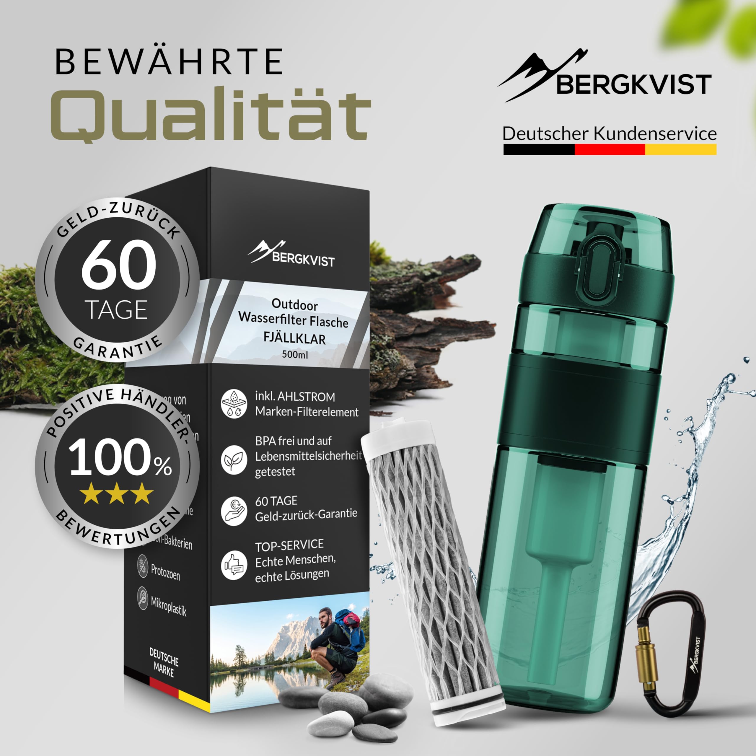 BERGKVIST® Outdoor Waterfilterfles FJÄLLKLAR (500 ml