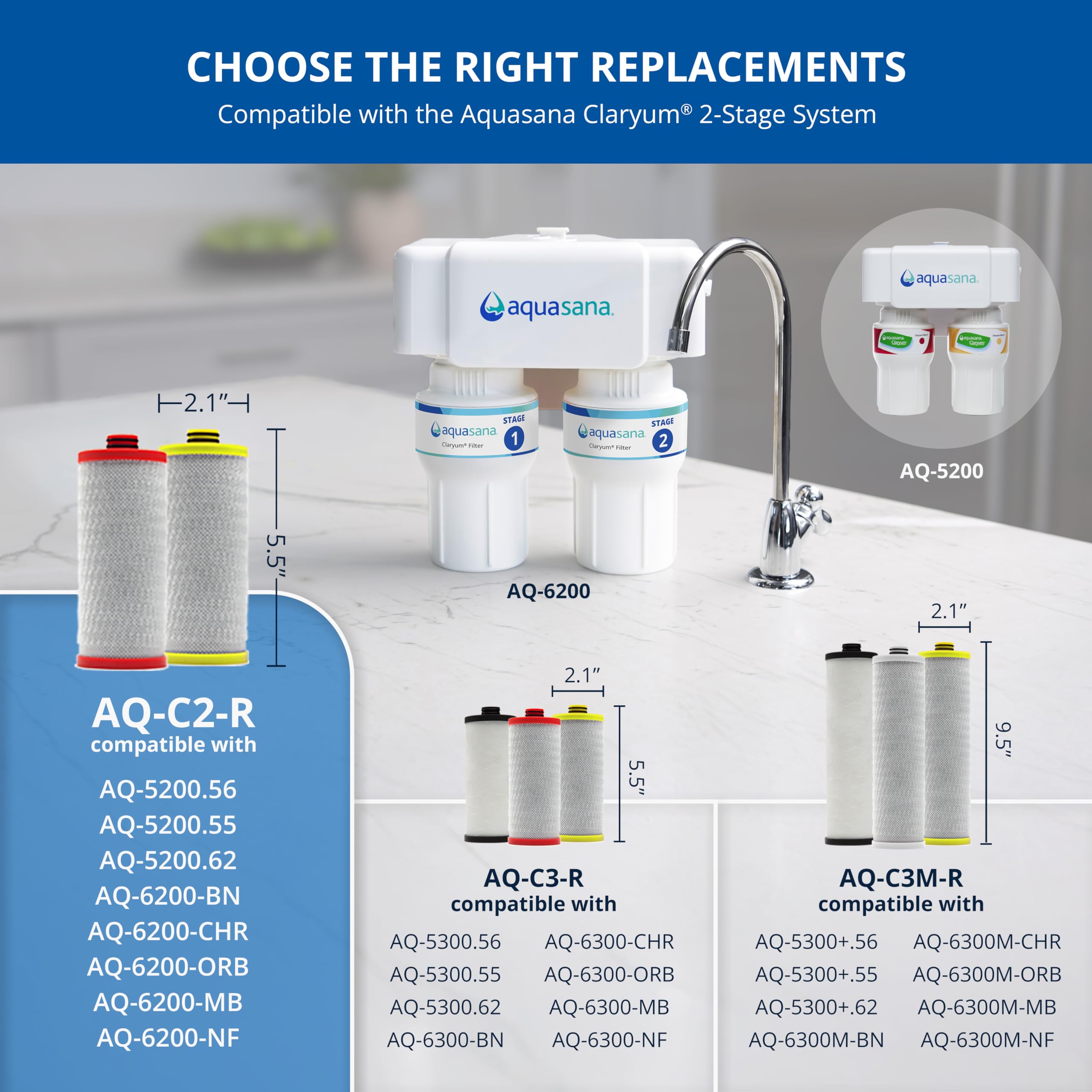 Aquasana AQ-5200R AQ Lot de 2 cartouches filtrantes de rechange en carbone Rouge/jaune