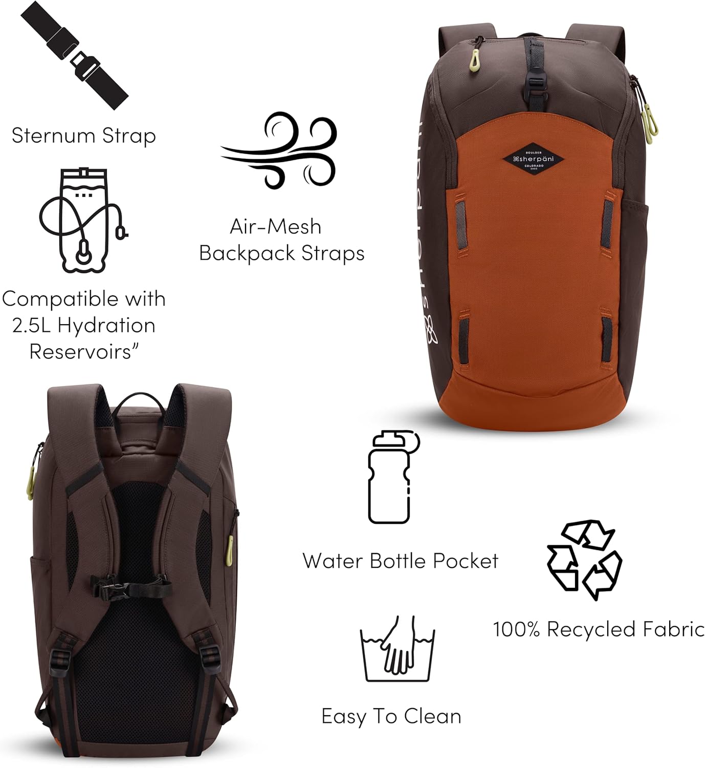 Sherpani Switch, 15L Lightweight Travel Hiking Backpack, Hydration Backpack, Backpack Purse for Women, Daypack for Women, Fits 13 Inch Laptop (Clay)