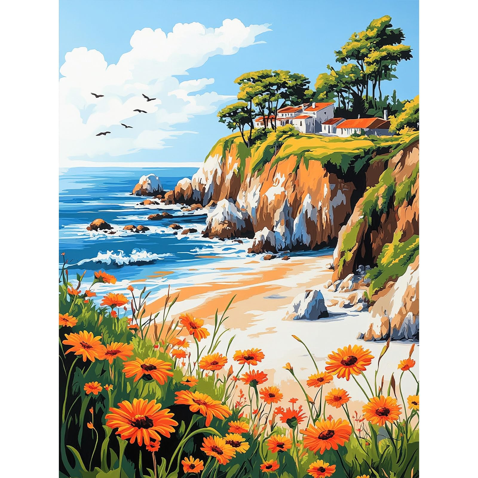 KEYIFA Paint by Numbers for Adults, Cliff View Painting by Number Canvas Kits with Acrylic Paint Brushes, DIY Craft Oil Painting Art Kits for Adults, Home Wall Decor