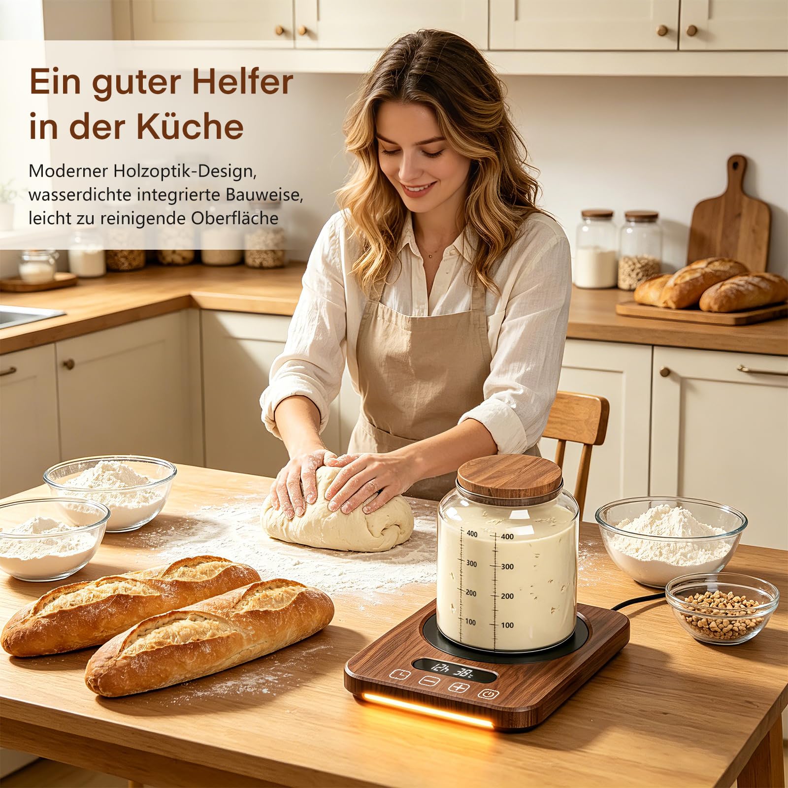 Sauerteigwärmer 21-38℃ Präzise Temperaturregelung, 12H Timer Wärmeplatte mit Speicherfunktion für Brotbacken Fermentation