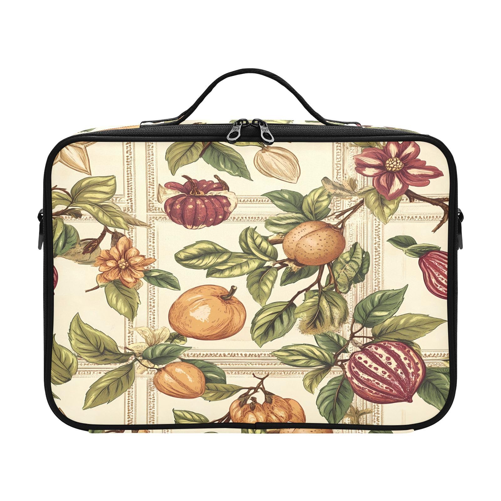 zyrtty Travel Makeup Train Case Herbal Pattern Cosmetic Organizer Portable Storage Bag with Adjustable Dividers for Cosmetics Brushes Toiletry Jewelry Digital Accessories