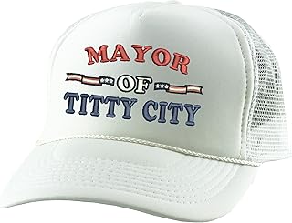 ALLNTRENDS Trucker Hat Mayor of Titty City Funny Snapback Cap (White)