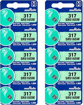 Murata 317 Battery SR516SW 1.55V Silver Oxide Watch Button Cell 10 Batteries
