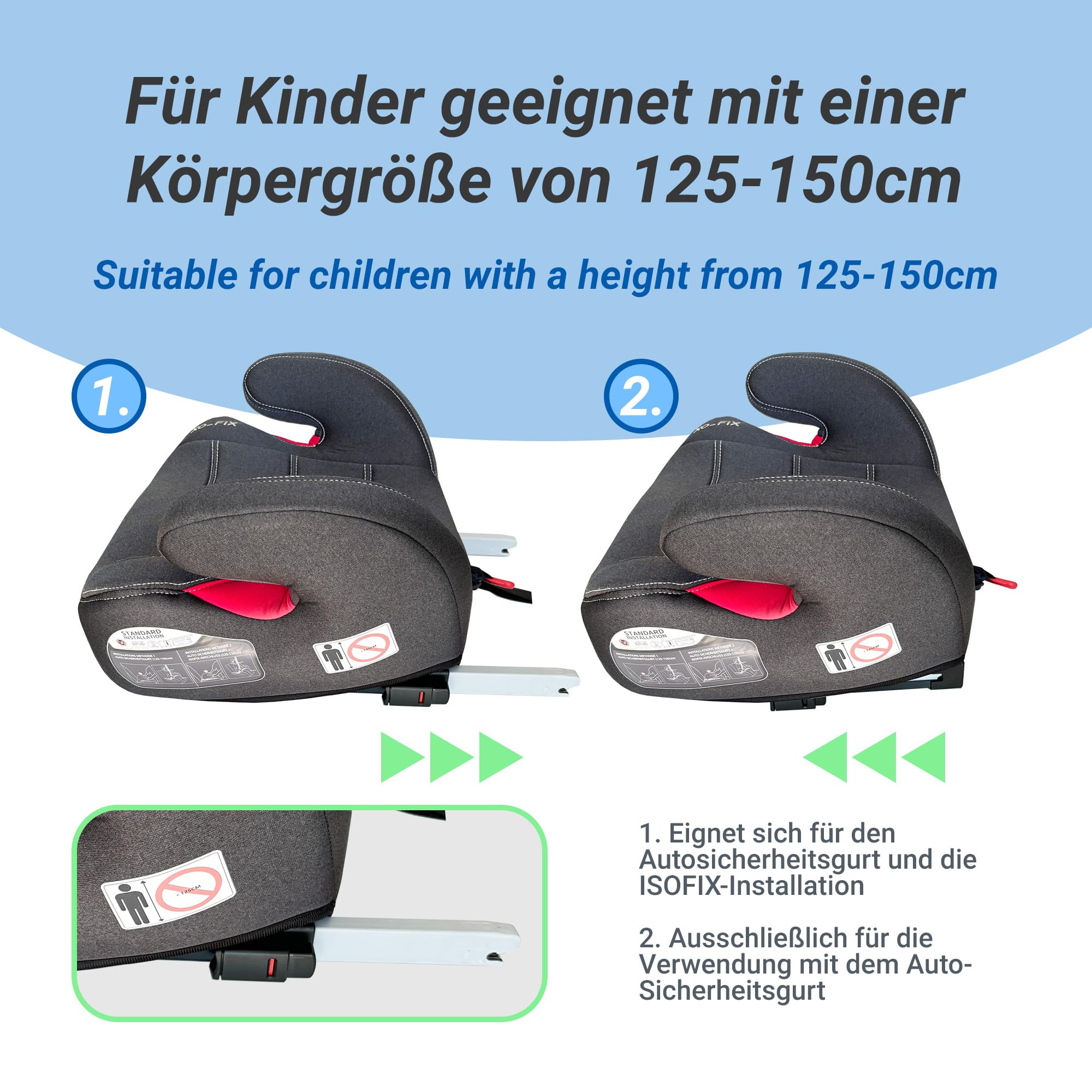 XOMAX XL-313 Kindersitz mit ISOFIX und Gurtfuhrung I mitwachsend 15-36 kg, ca. 6-12 Jahre, Korpergroße von 125–150 cm, Gruppe 2/3 I Bezug abnehmbar und waschbar I ECE R129,