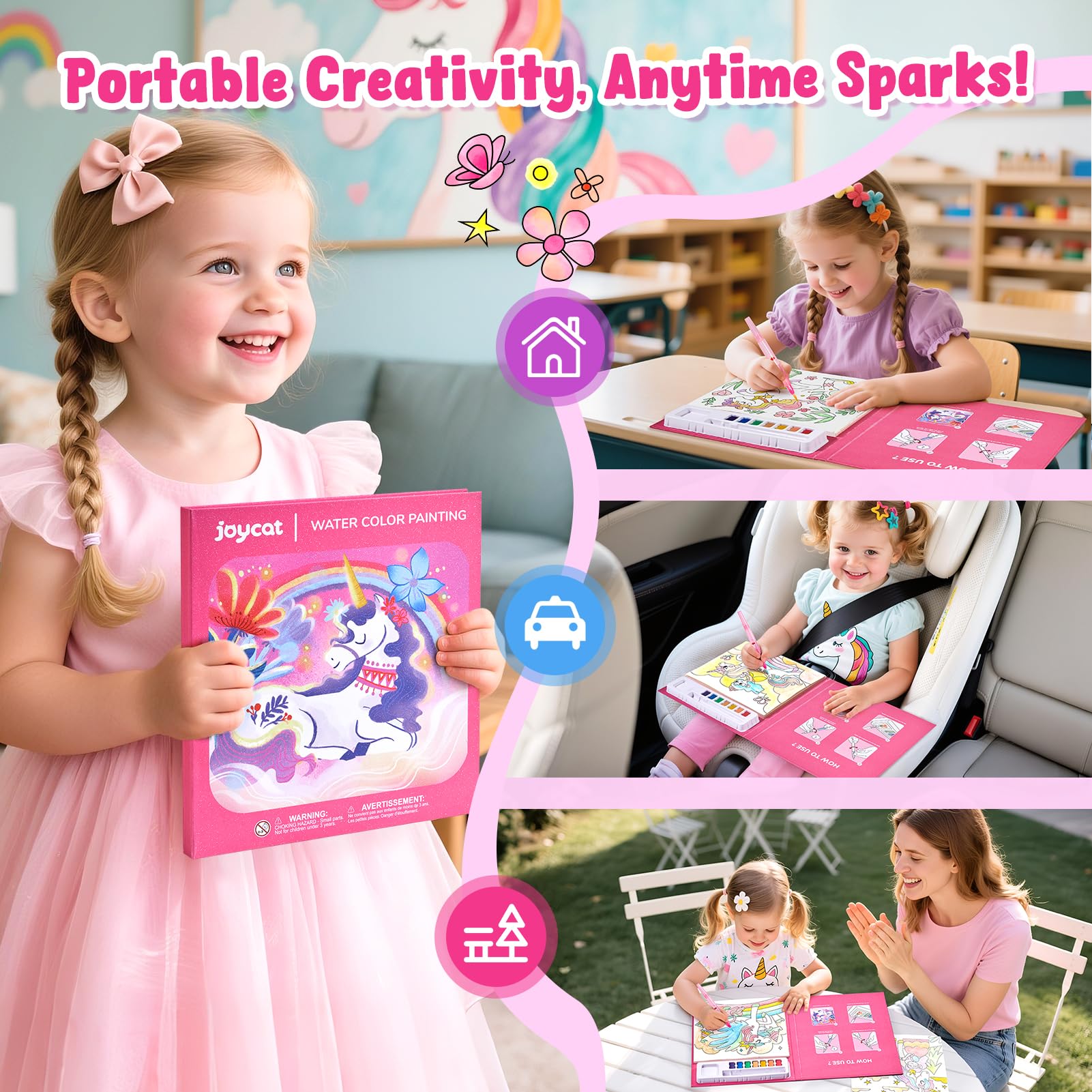 JoyCat Libro para colorear con acuarelas para niños pequeños a partir de 3-8 años, juego de acuarela para arte y manualidades, juguete educativo como regalo de cumpleaños para niños y niñas