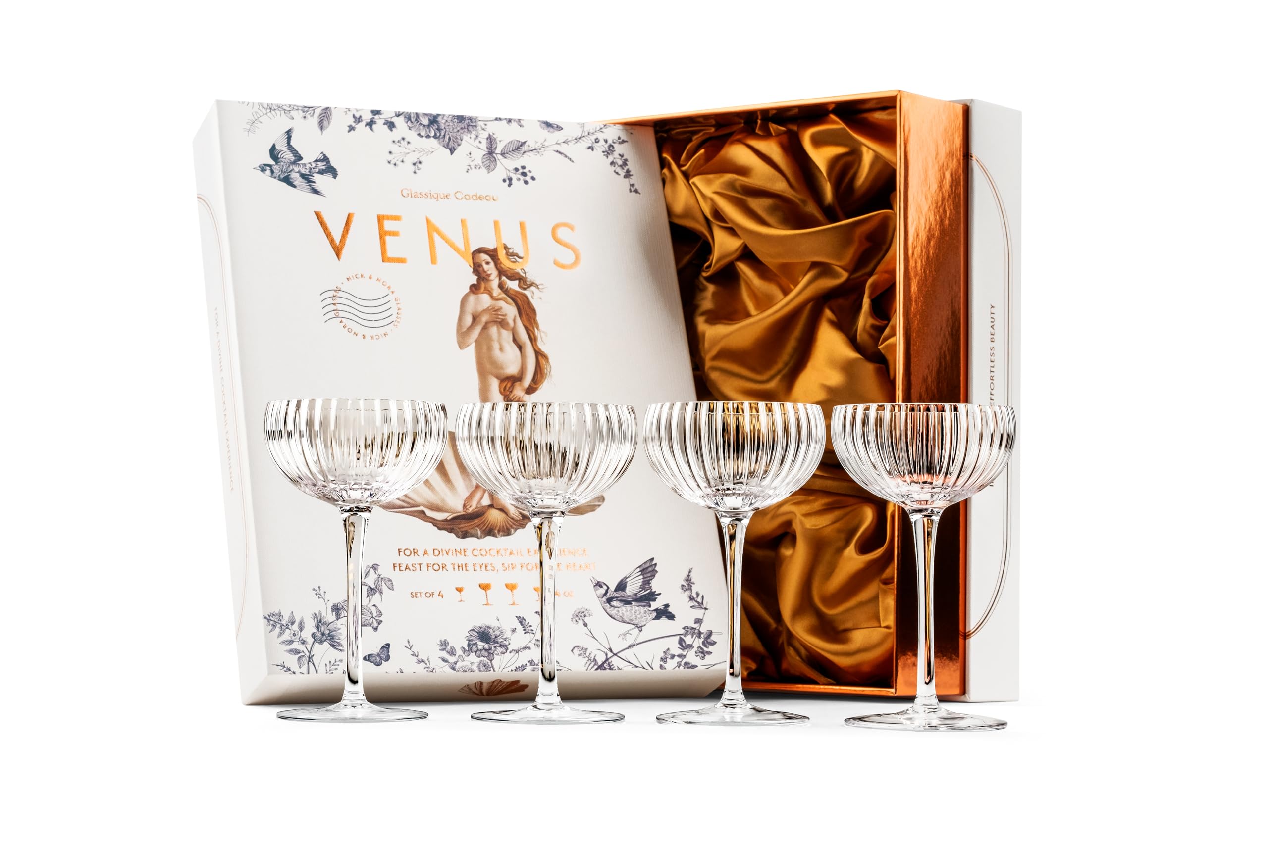 Piccoli bicchieri da cocktail Venus Nick e Nora da 113,4 g | Set di 4 | Mini bicchieri in cristallo per bere espresso Martini, Daiquiri, Gimlet, Sidecar e bevande classiche | Elegante conchiglia in