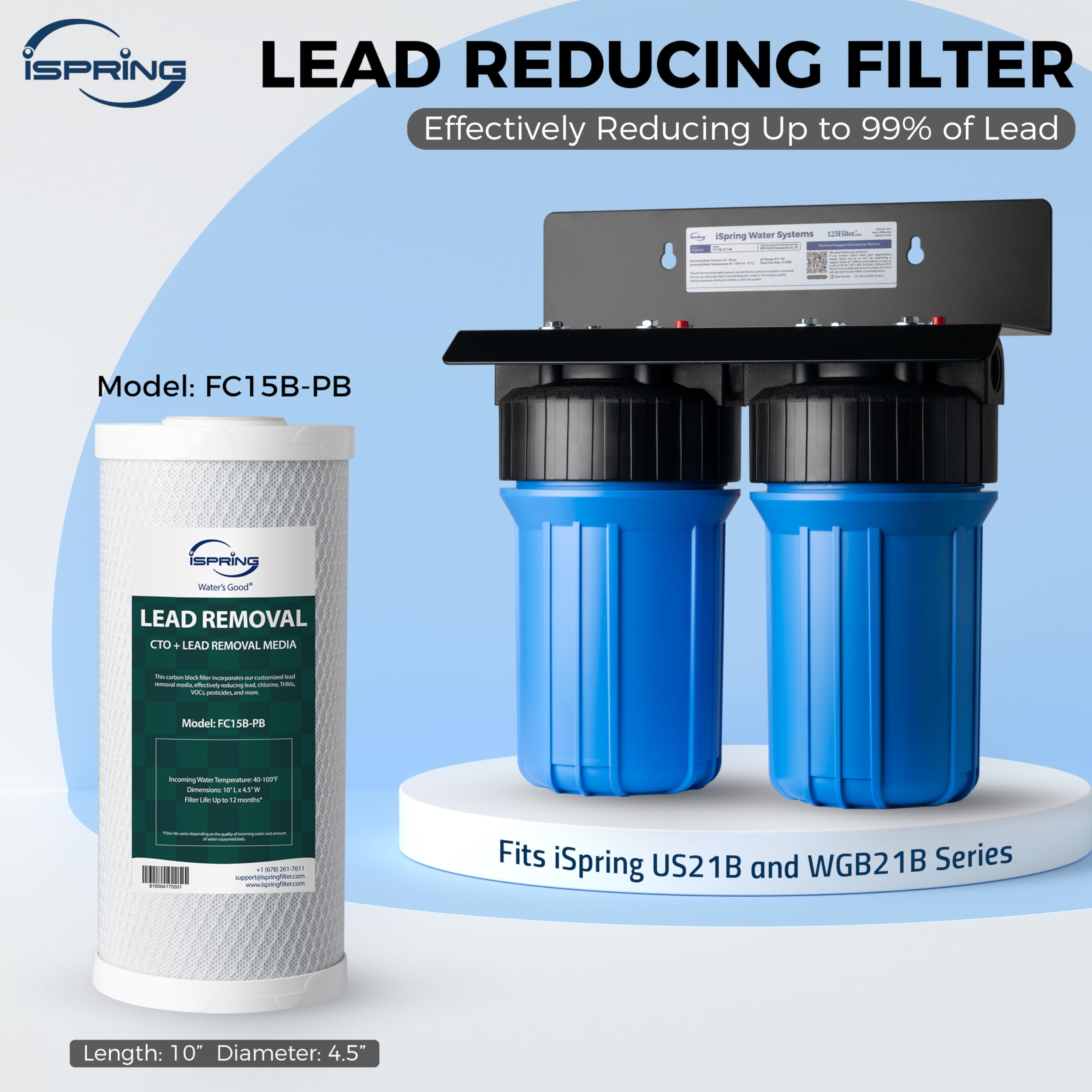 iSpring FC15B-PB 4.5” x 10” Lead, Arsenic, Cadmium, Chlorine Reducing Whole House Water Filter, Fits iSpring WGB21B-CPB Series - Image 2