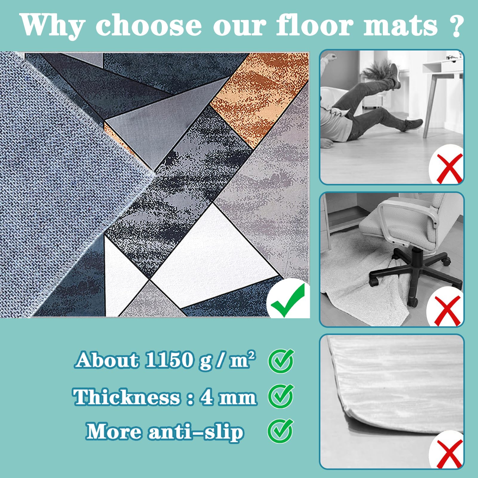 Tapis de Chaise de Bureau pour Fauteuil Antidérapant 120 x 160 cm