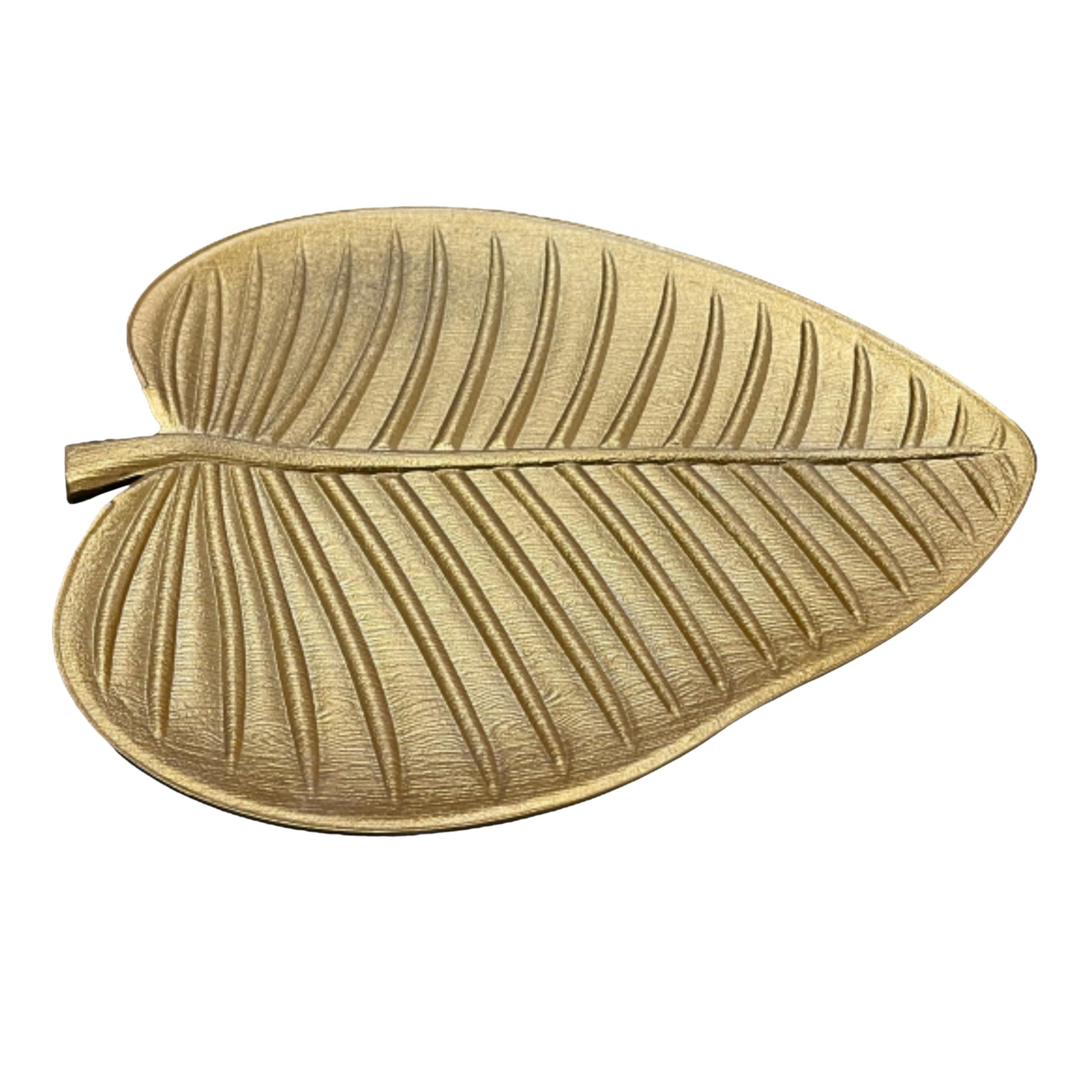 HOME DECO FACTORY - HD0457 Vacía Bolsillos Hoja Dorada - Almacenamiento Decorativo para Llaves y Joyas - Diseñado para Consola o Aparador - Tamaño 25 cm - Color Oro