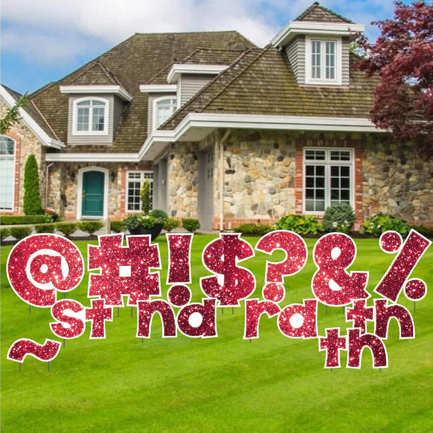 VictoryStore : 24" Special Characters Yard Sign Letters, 16 Pieces, Outdoor Lawn Decorations, Yard Card Rental Business, Includes Stakes (Red Sparkle)