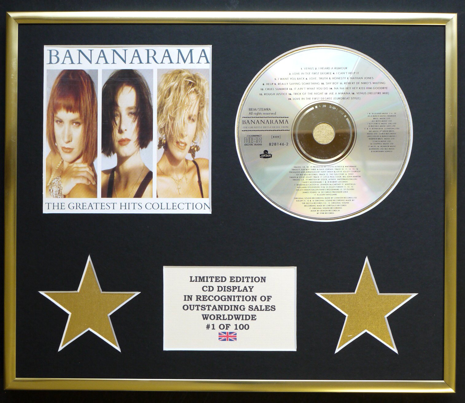 Limited Edition Cd Display Gold Bananarama/Cd Display/Limited Edition/Coa/The Greatest Hits Collection