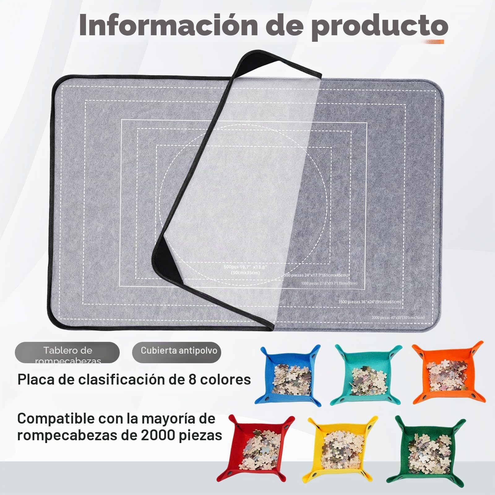 Mesa de rompecabezas de 2000 piezas con cubierta, tablero plegable para rompecabezas, accesorios de rompecabezas de 105 x 80 cm, tablero de rompecabezas de fieltro superligero con 8 compartimentos de