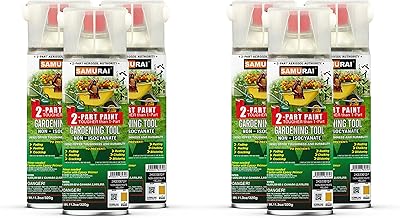 SAMURAI 2-Part Non-Isocyanate (NISO) Spray Paint for Gardening Tool - 11.3 Ounce UV Resistant and Rust Resistant NISO (Non-Isocyanate) Spray (SPARKLING GOLD, Pack of 6 Cans)