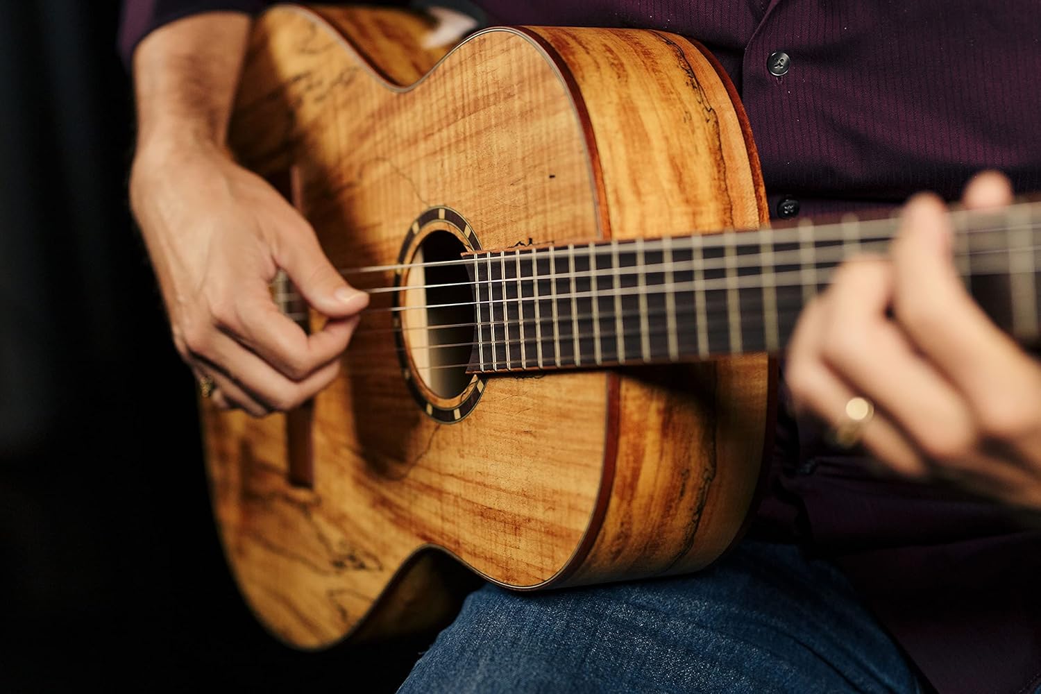 Ortega Guitars 6 String Private Room Spalted Maple Suite Solid Top Slim Neck Nylon Classical Guitar w/Bag, Right (RSM-REISSUE)