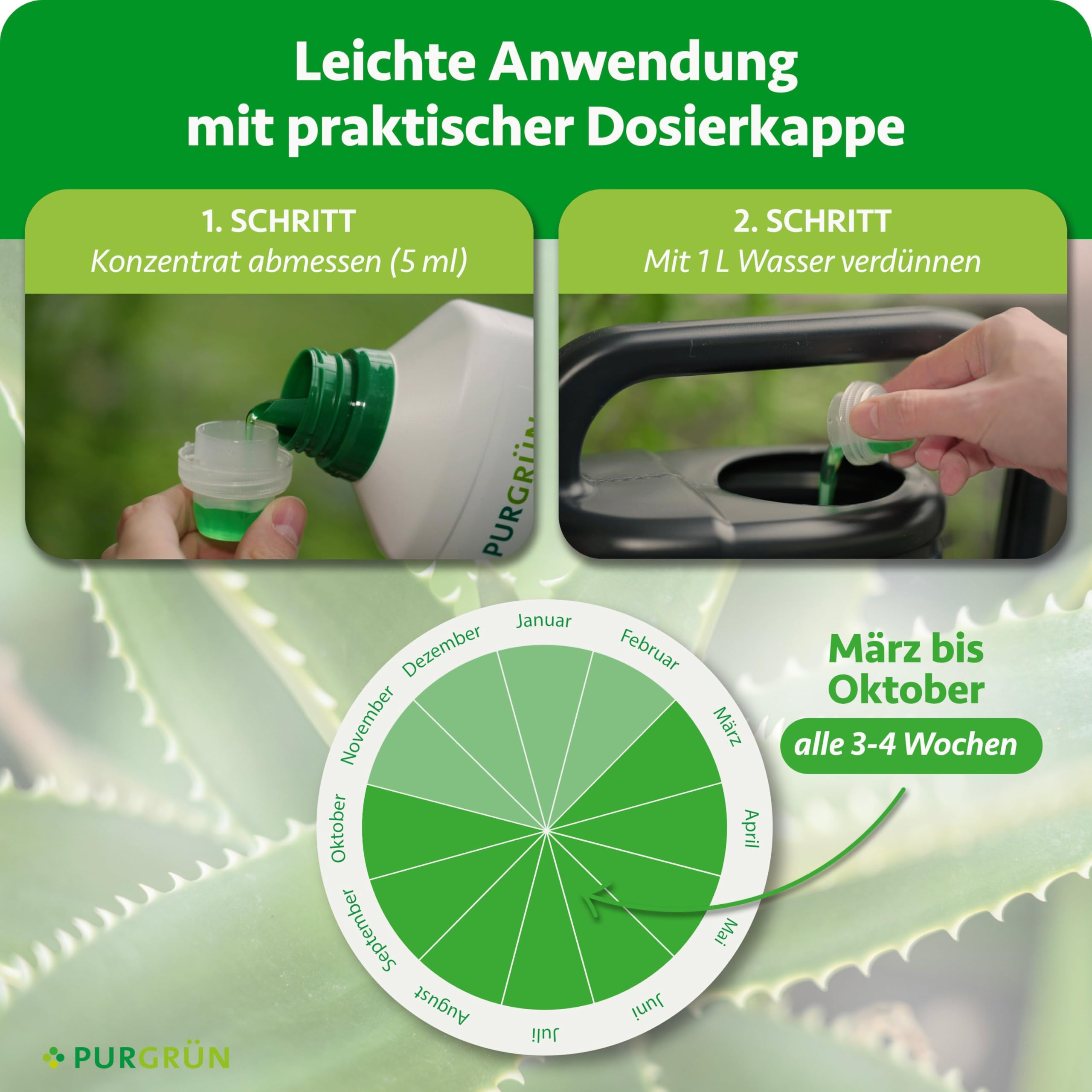 Purgrn Aloe-Vera-Dnger 1 Liter  Spurennhrstoffe fr gesundes Wachstum   Extra Kalium frdert die Widerstandskraft  Ergiebiges Konzentrat fr 200  Liter Giewasser  Premium-Flssigdnger : Amazon.de: Garten