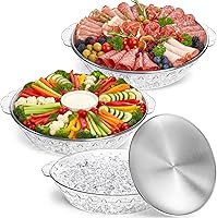 DEAYOU 3-Pack 11.8" Chilled Serving Trays with Ice Bowl - Stainless Steel Party Platters for Shrimp, Fruit, Veggies, Salads & Buffets