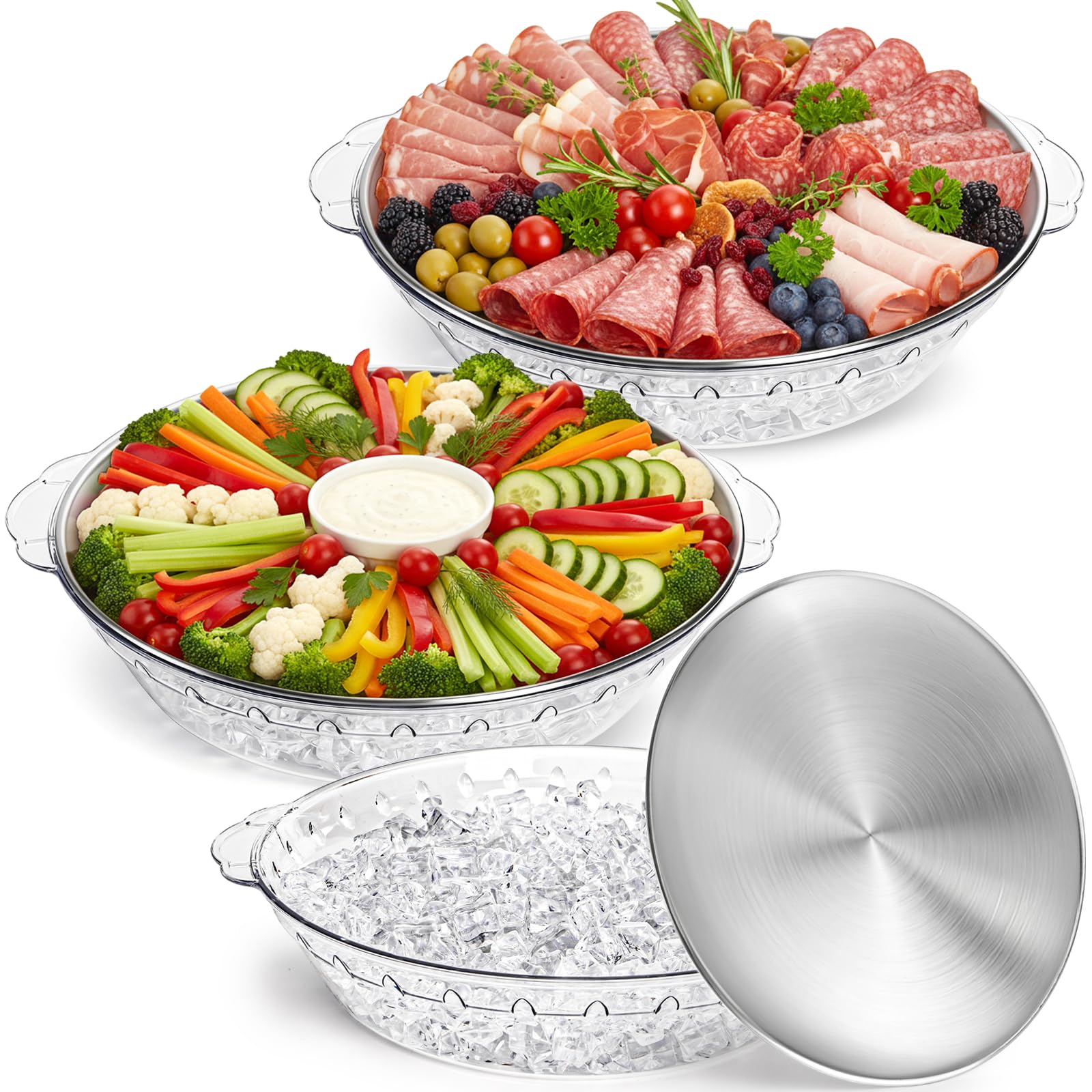 Photo 1 of DEAYOU Chilled Serving Tray Set, 3 Pc Stainless Steel & Ice Bowl