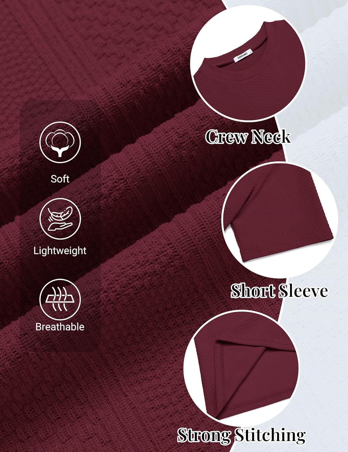 COOFANDY Men's T-Shirt Short Sleeve Crew Neck Textured Shirts Classic Knit Pullover Tees - Image 5