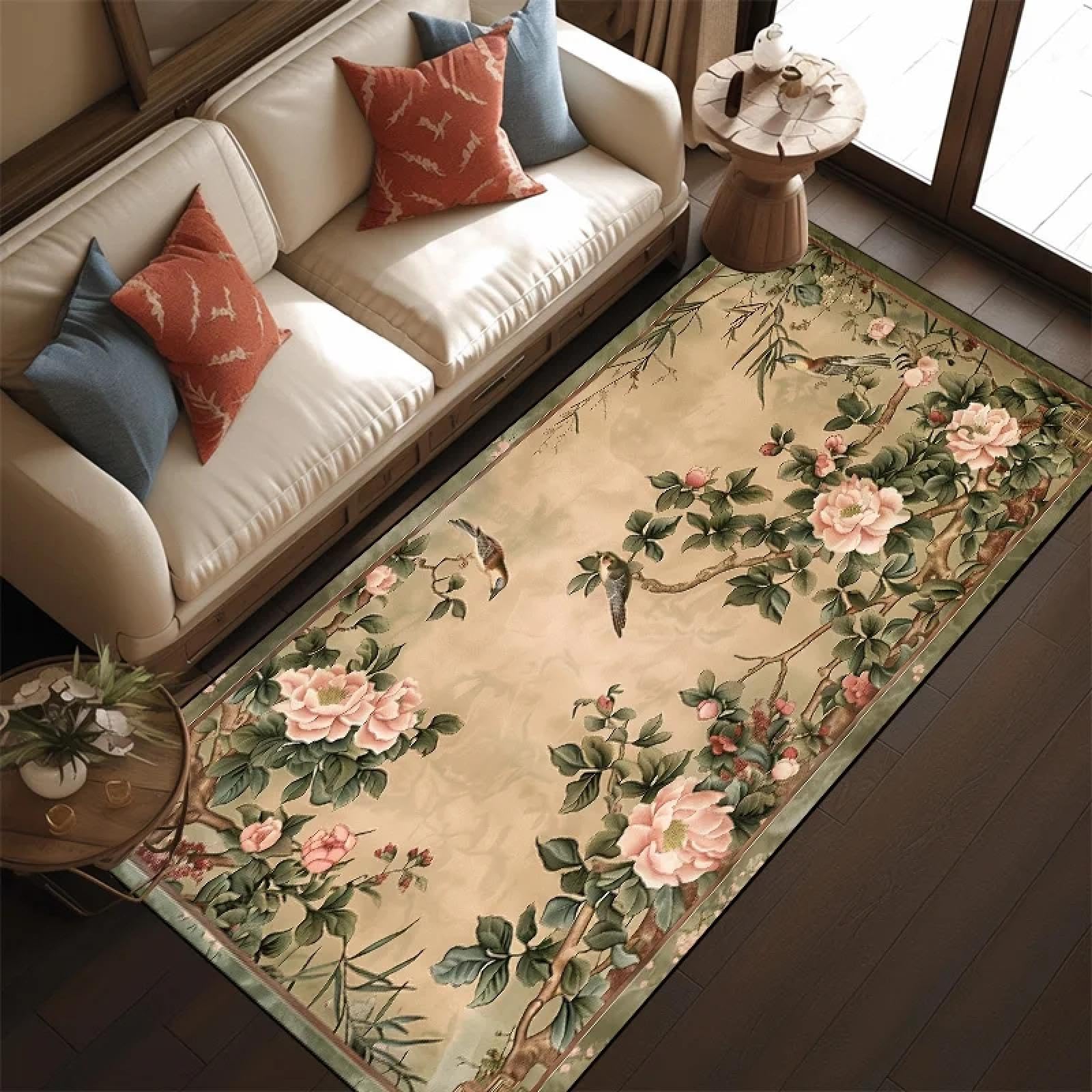 Tapis fleuri nordique pour transformer votre salon cosy