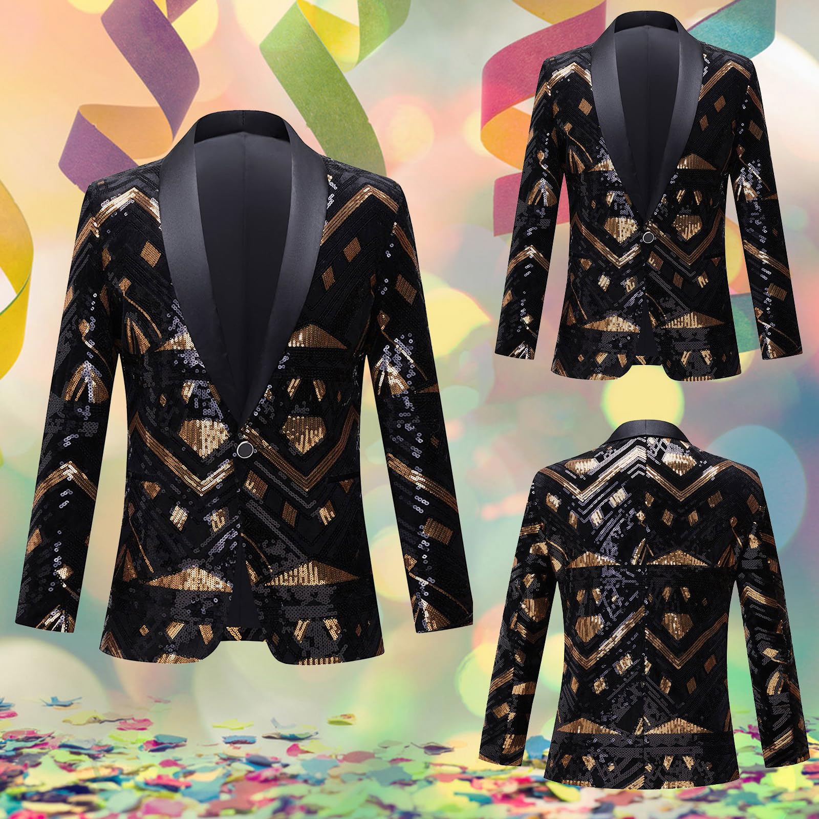 Karneval Kostüm Herren - Glitzer Blazer Slim Fit Hochzeit Herren Pailletten Sakko Mantel Langarm Mantel Anzug Party Formelle Discokugel Kleidung Herrenjacke Performance-Kostüm
