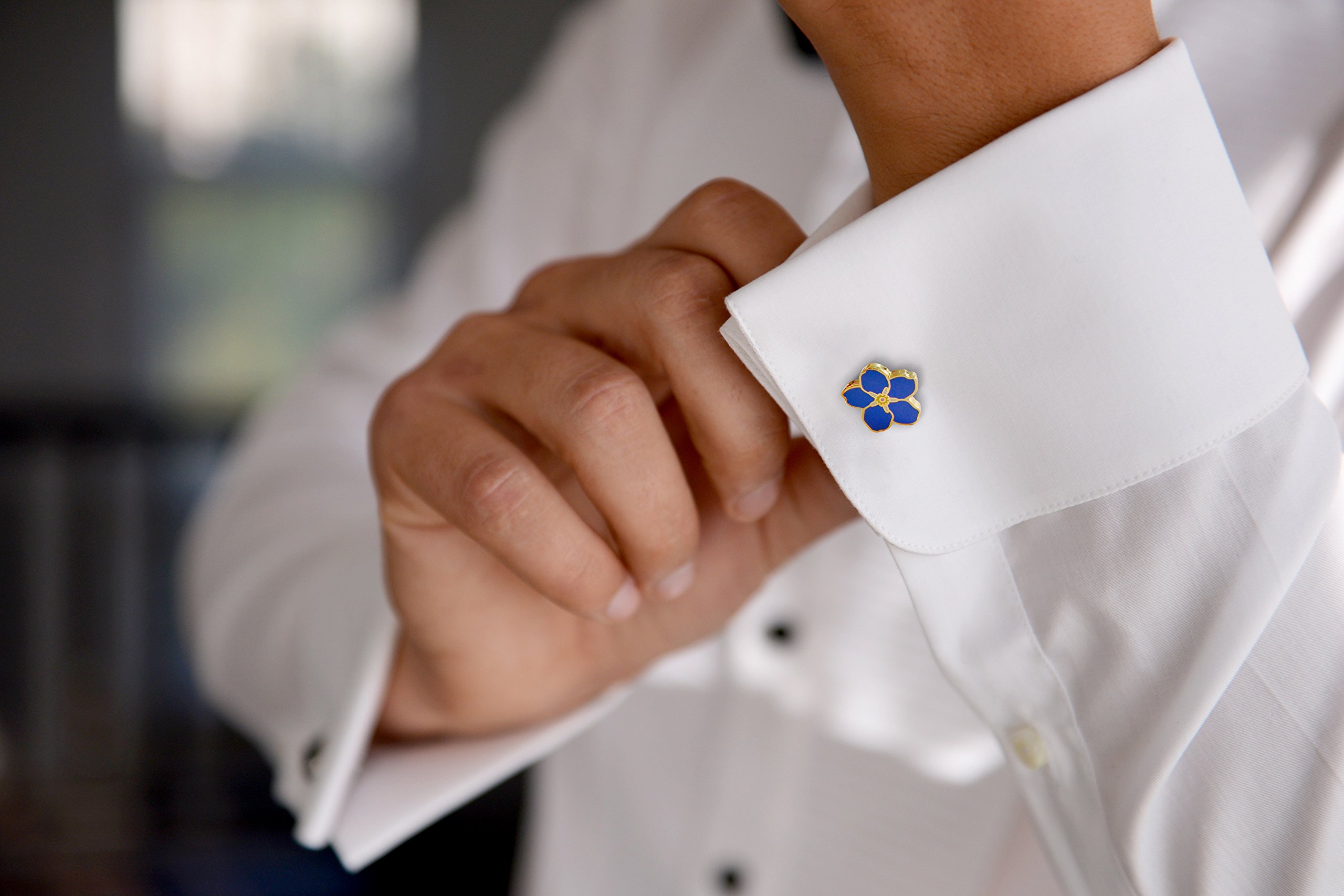 THE MASONIC COLLECTION Gemelli da uomo a forma di fiore, placcati in oro con smalto blu, forniti in scatola per gemelli/sacchetto di velluto, regalo massone per uomo, One size, Oro, Perla