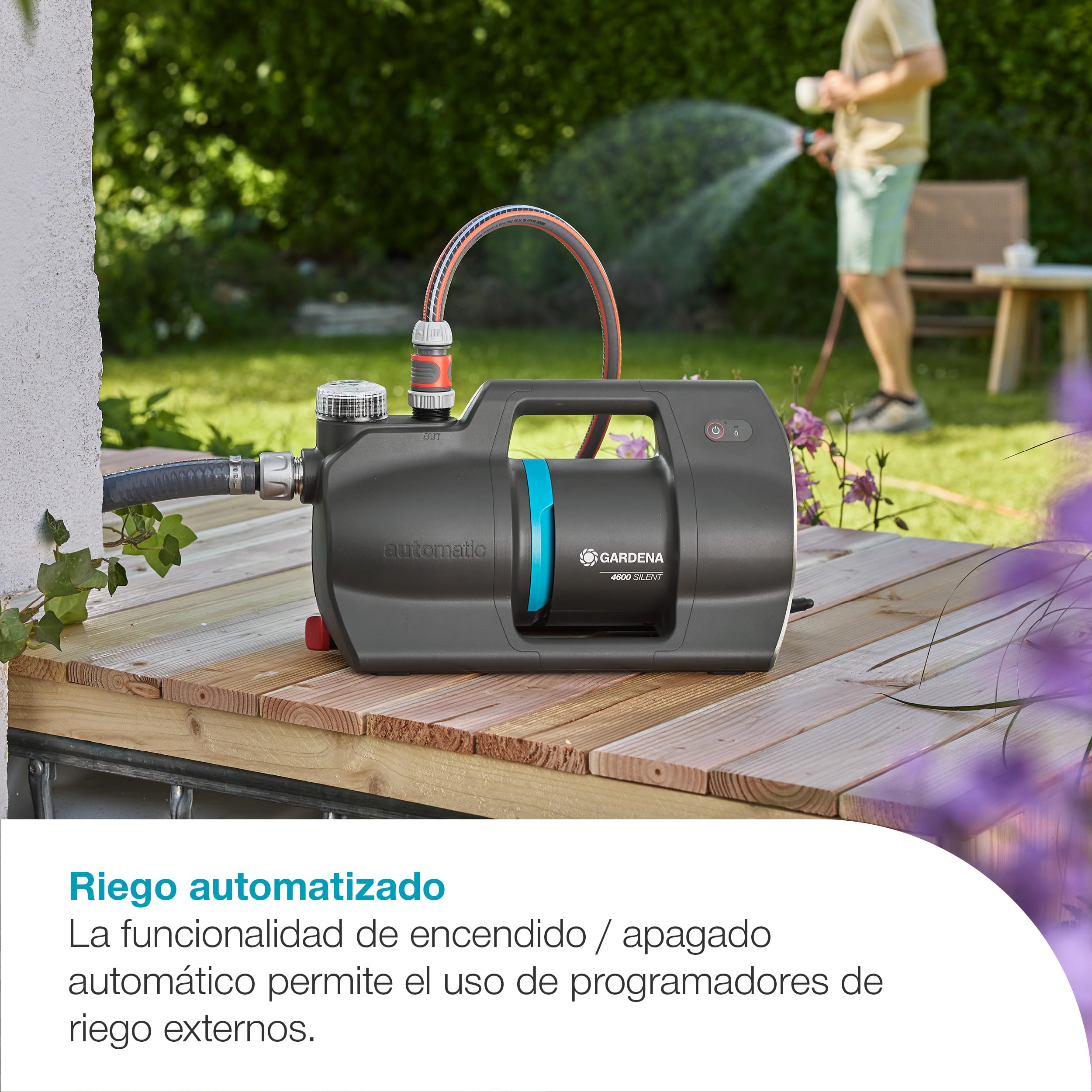 GARDENA Autom. Home&Bomba de jardín 4600 Bombas silenciosas: riego automatizado y suministro de agua doméstico, 25% menos consumo de energía, Tecnología silenciosa (9070-20)
