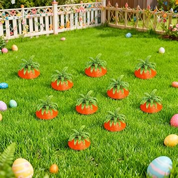 Easter Decoration Garden Carrots Pack of 24 3D Carrots Garden Stakes Made of Plastic Easter Carrot Patch Garden Stake Outdoor Garden Decoration for Lawn Bed & Front Garden, Weatherproof Spring and
