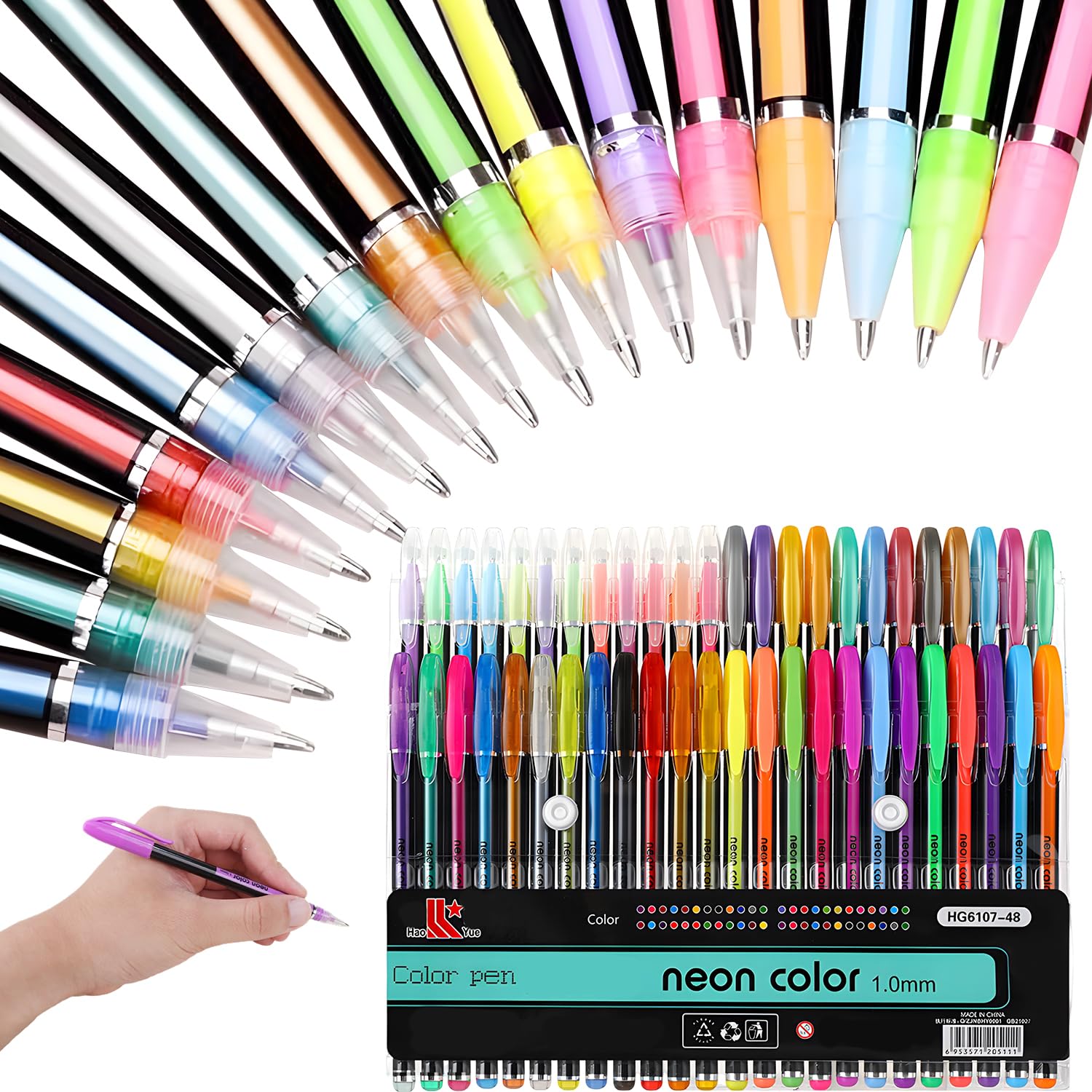 MOTIBACK 48 Pack Glitter Gel Pens, 1.0mm Sparkle Gel Pens Set for Adult Colouring Books, Drawing, Journaling, Crafting & Writing - 12 Metallic, 12 Neon, 12 Gouache, 12 Glitter Gel Pen