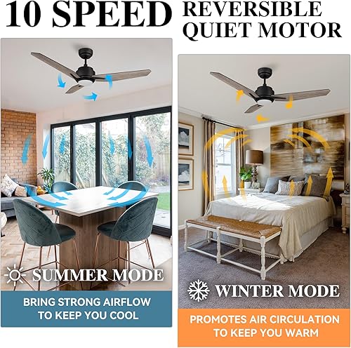 Miniatura 5 de SMAAIR Ventilador de techo inteligente de 48 pulgadas con control remoto de luz regulable, ventilador de techo CC para interiores y exteriores con 3