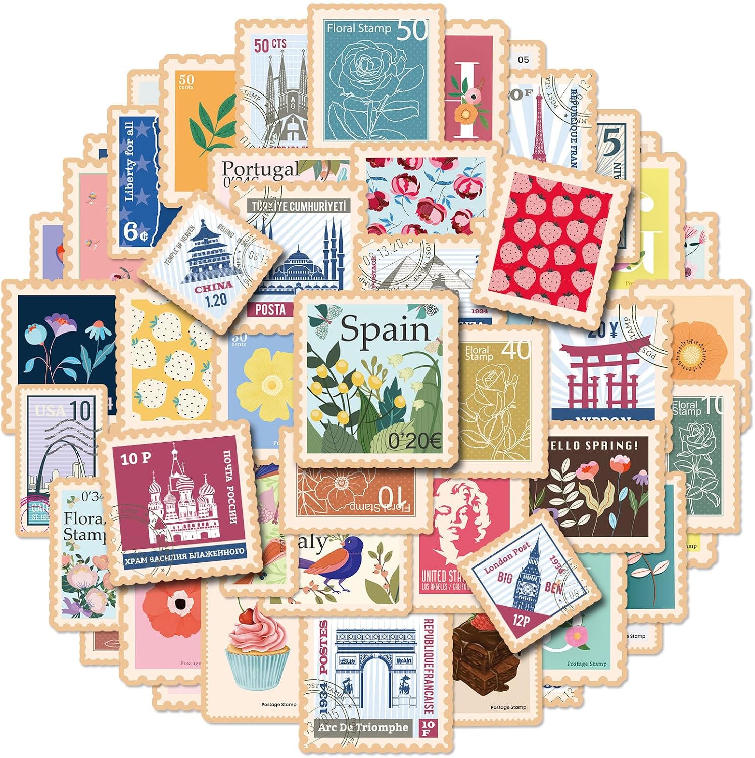 50pcs Vintage Aesthetic Stickers, Waterproof Aesthetic Decals for Laptop, Water Bottle, Journal, Phone Case, Scrapbook, Gifts for Kids Teens & Adults