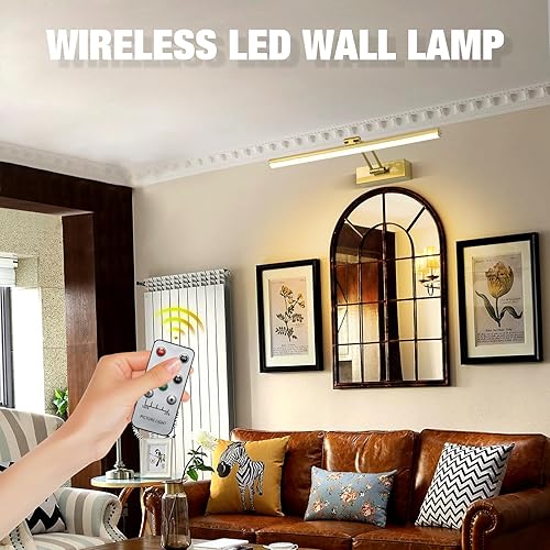 Miniatura 8 de HOWMZON Luz de imagen inalámbrica luz de imagen a pilas con control remoto luz de arte de metal completo de 16 pulgadas para pinturas lámpara de