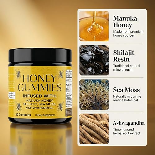 Miniatura 3 de Gomitas de miel, suplemento diario de bienestar para hombres  Miel de Manuka, musgo marino, Shilajit y Ashwagandha Blend  Gomitas sin azúcar  30