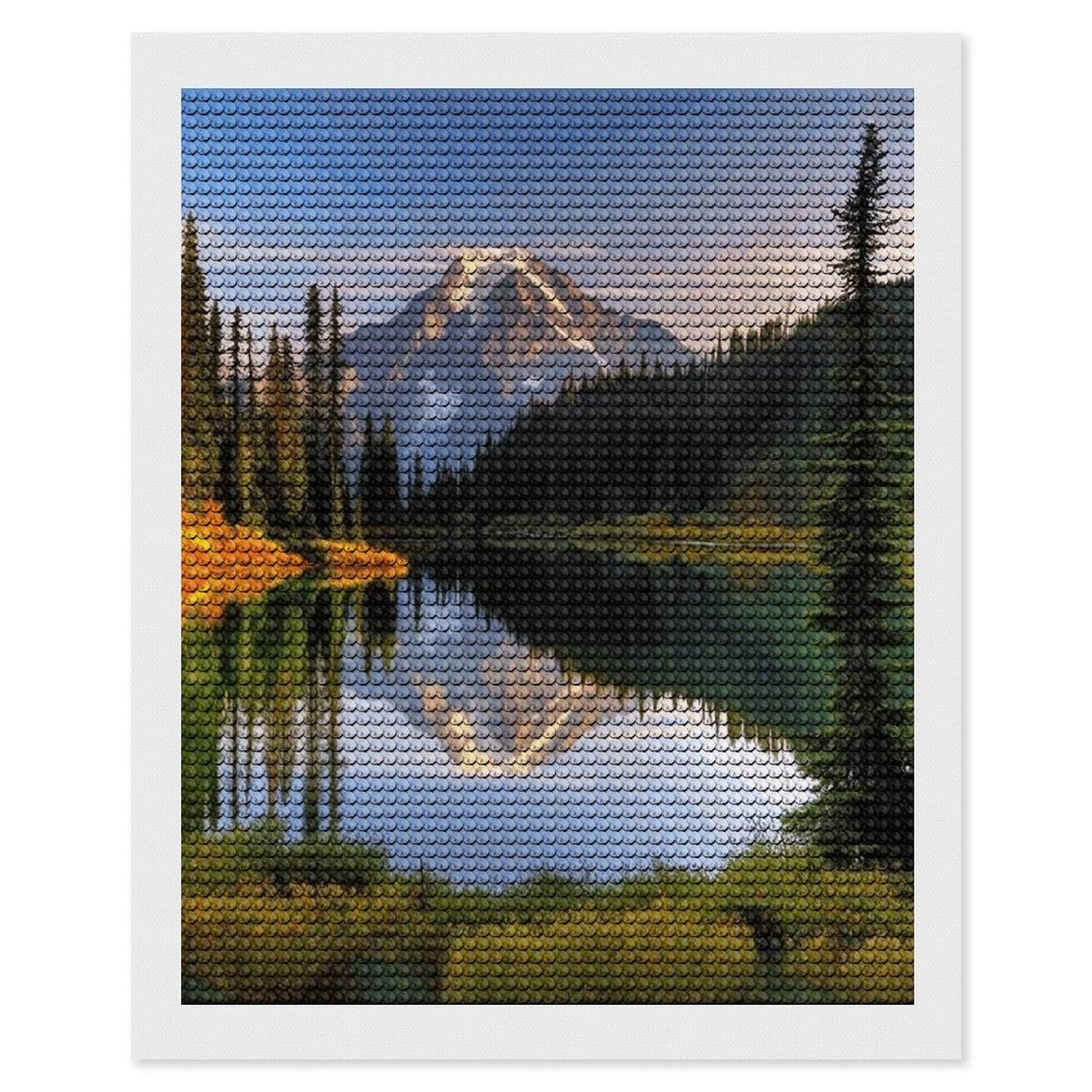 JTREHY Mountain and Lake Pictures Diamond Art Kits Personalized DIY Round Diamond Painting Kits for Beginner Full Drill Diamonds Dots Paintings for Adults Gem Art Crafts Home Decor