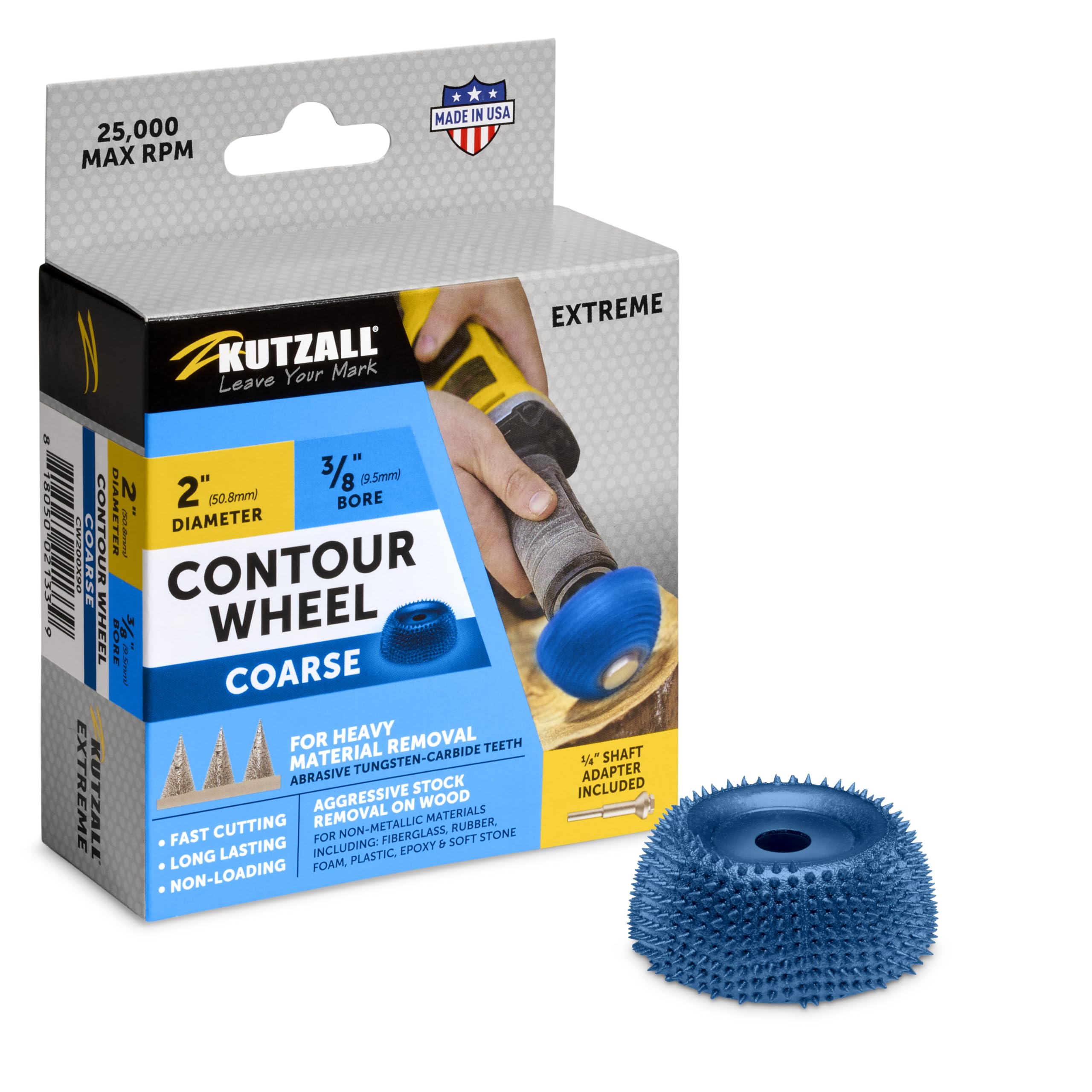 Kutzall Extreme Contour Wheel 2" 50.8mm Coarse Wood Carving Die Grinder Accessory for Milwaukee DeWalt Bosch