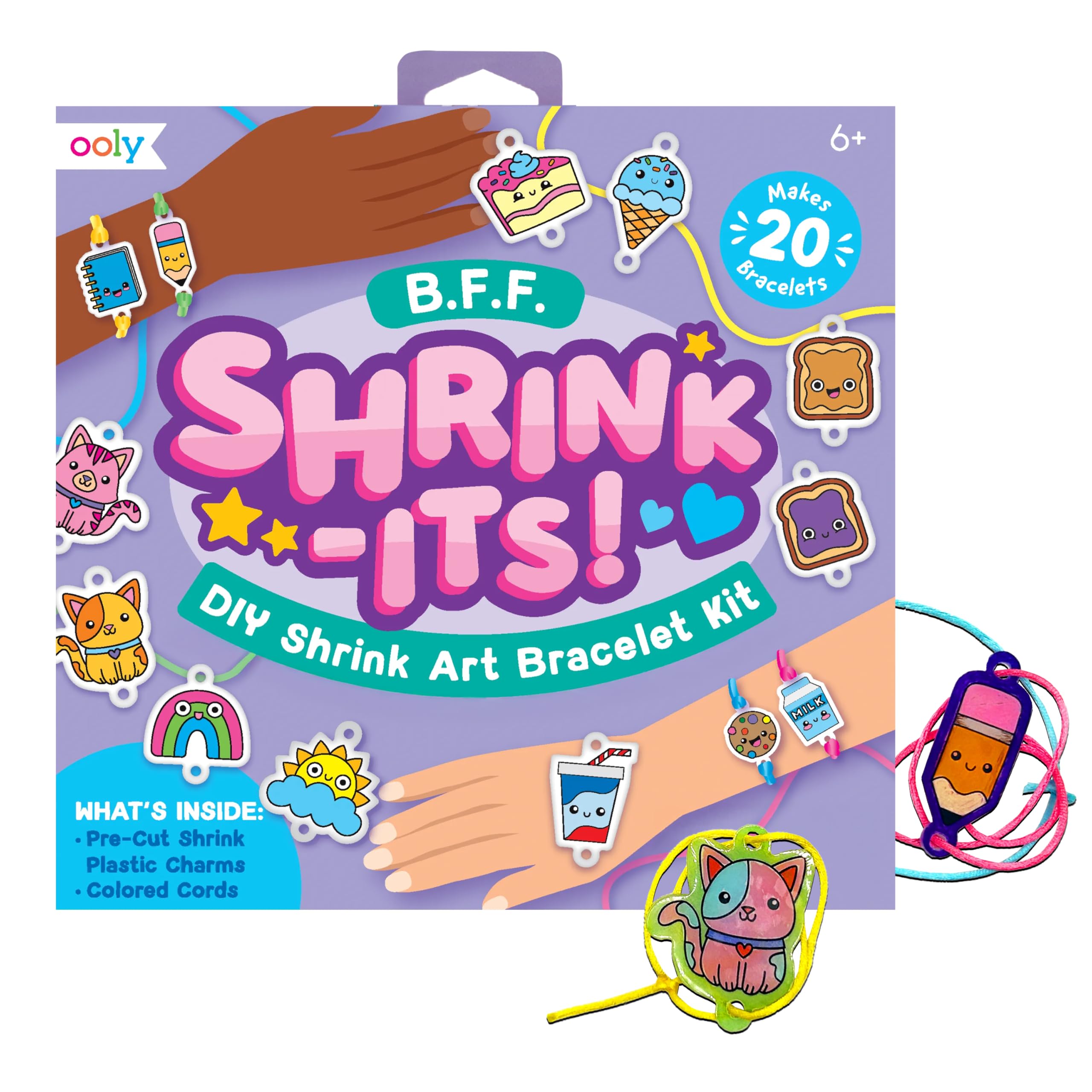 Ooly 24 PC DIY Shrinking Art Kit for Kids, 20 Plastic Pre Cut Charms and More, No Mess Creative Activity Bracelet Making Kit - BFF