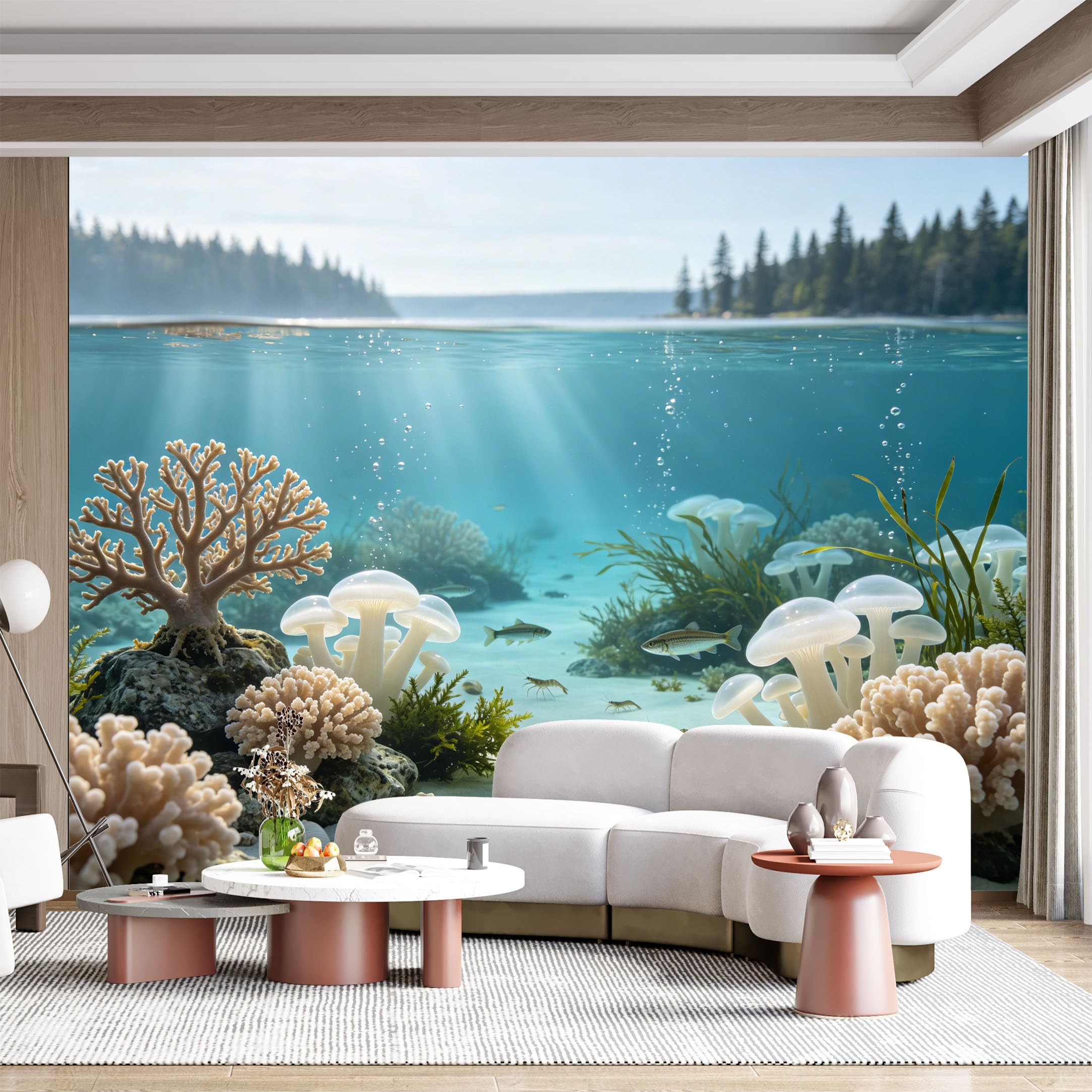 Custom Size Wall Mural Underwater Marine Life Coral Mushroom Ocean Scene SelfAdhesive Wall Fabric Removable for Home Office Decor