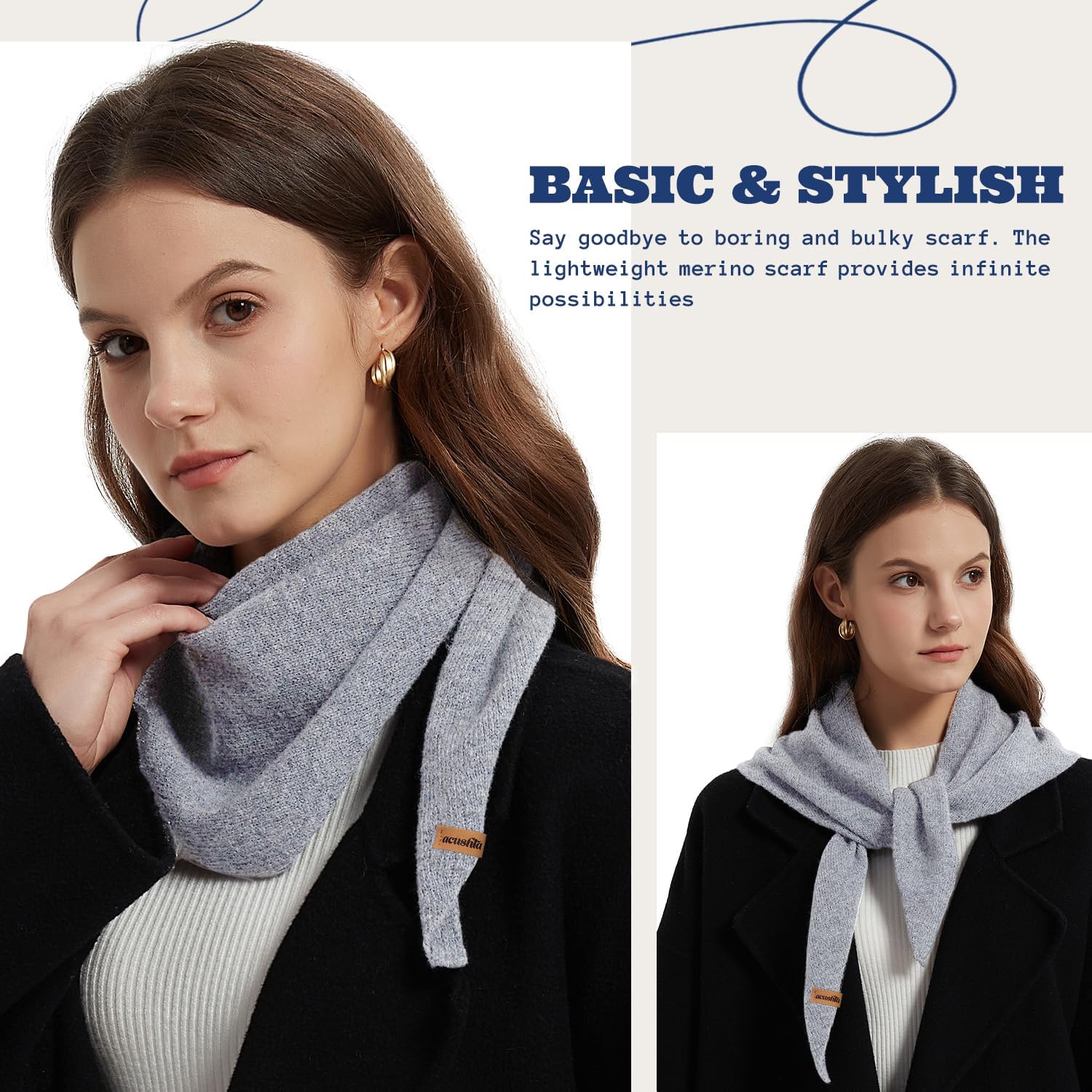 ACUSHLA 100% Merino Wool Triangle Scarf for Women Winter Neck Gaiter Warmer Knit Hooded Scarf Soft Warm Neck Wrap - Image 2