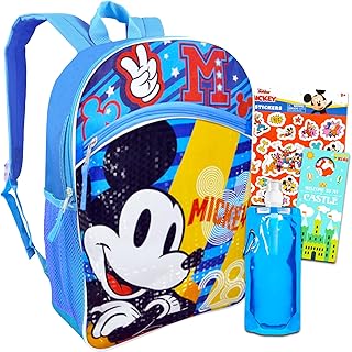 Mickey Mouse Backpack for Boys, Girls Set - Mickey School Bag Bundle with 16" Mickey Backpack, Mickey Stickers, Water Bottle, More | Mickey Backpack for Kids