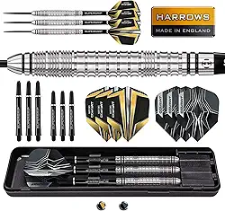 Harrows Conjunto de dardos de ponta de aço 90% tungstênio Combat I 21 g a 30 g Todos os pesos disponíveis I Enorme pacote de 17 peças com eixos sobressalentes, voos Prime e estojo de viagem