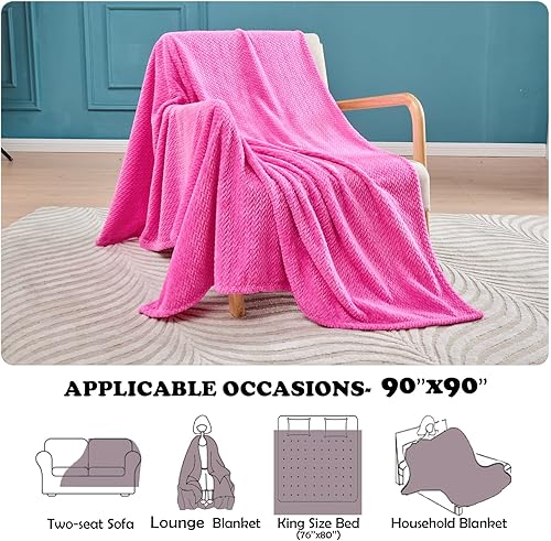 Miniatura 5 de NEWCOSPLAY Manta de franela sedosa de alta calidad con patrón de hojas, color rosa intenso, ligera, para todas las estaciones (rosa intenso, Queen