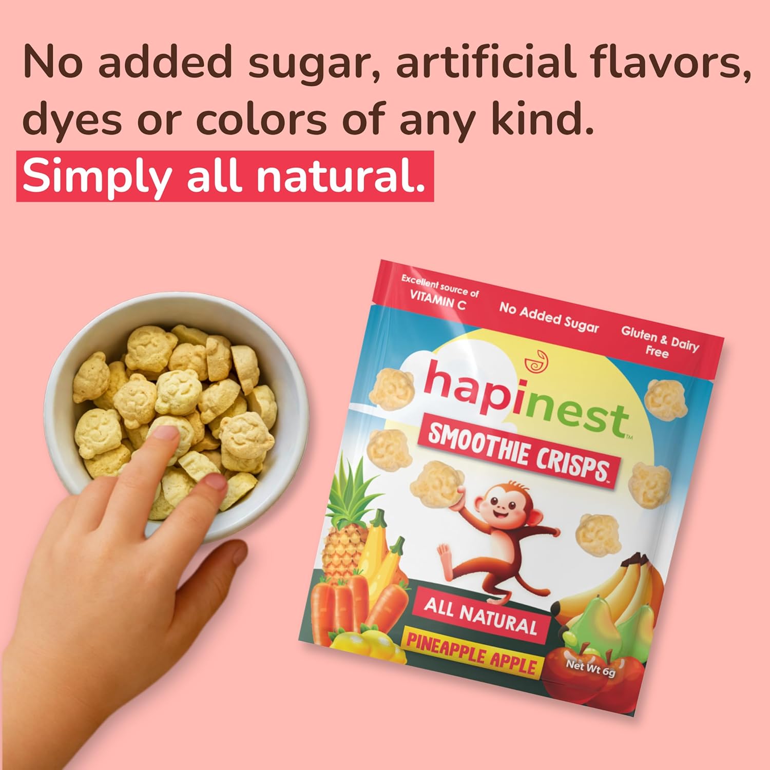 Hapinest Smoothie Crisps - Freeze-Dried Fruit & Veggie Snacks for Kids Ages 3 Years and Up, 12 Pack – Free From Added Sugar, Preservatives, Dyes, Nuts, Dairy, and Gluten - Pineapple Apple