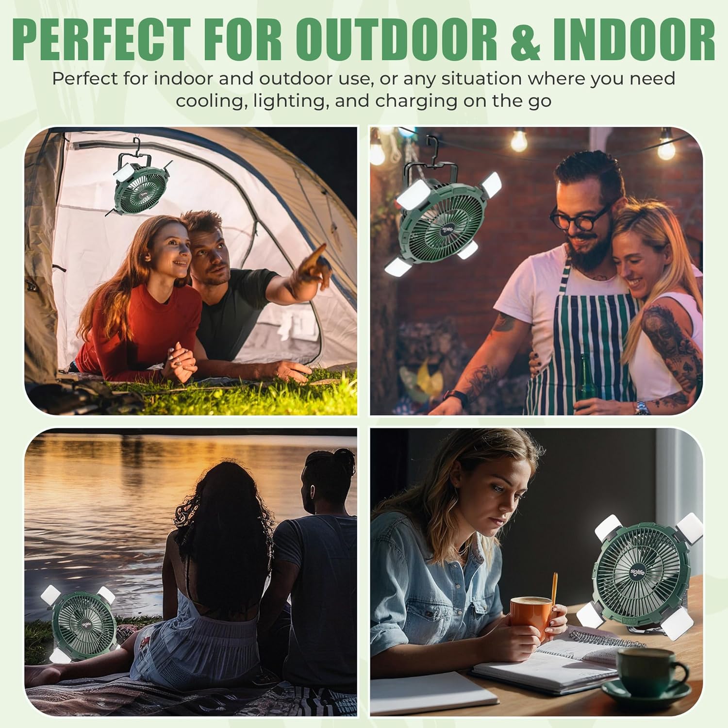 Solar Camping Fan – Camping Fan Solar Powered with Light, Remote & Power Bank – Portable Solar Fans for Tents, Hiking, Power Outage, and Emergency Use