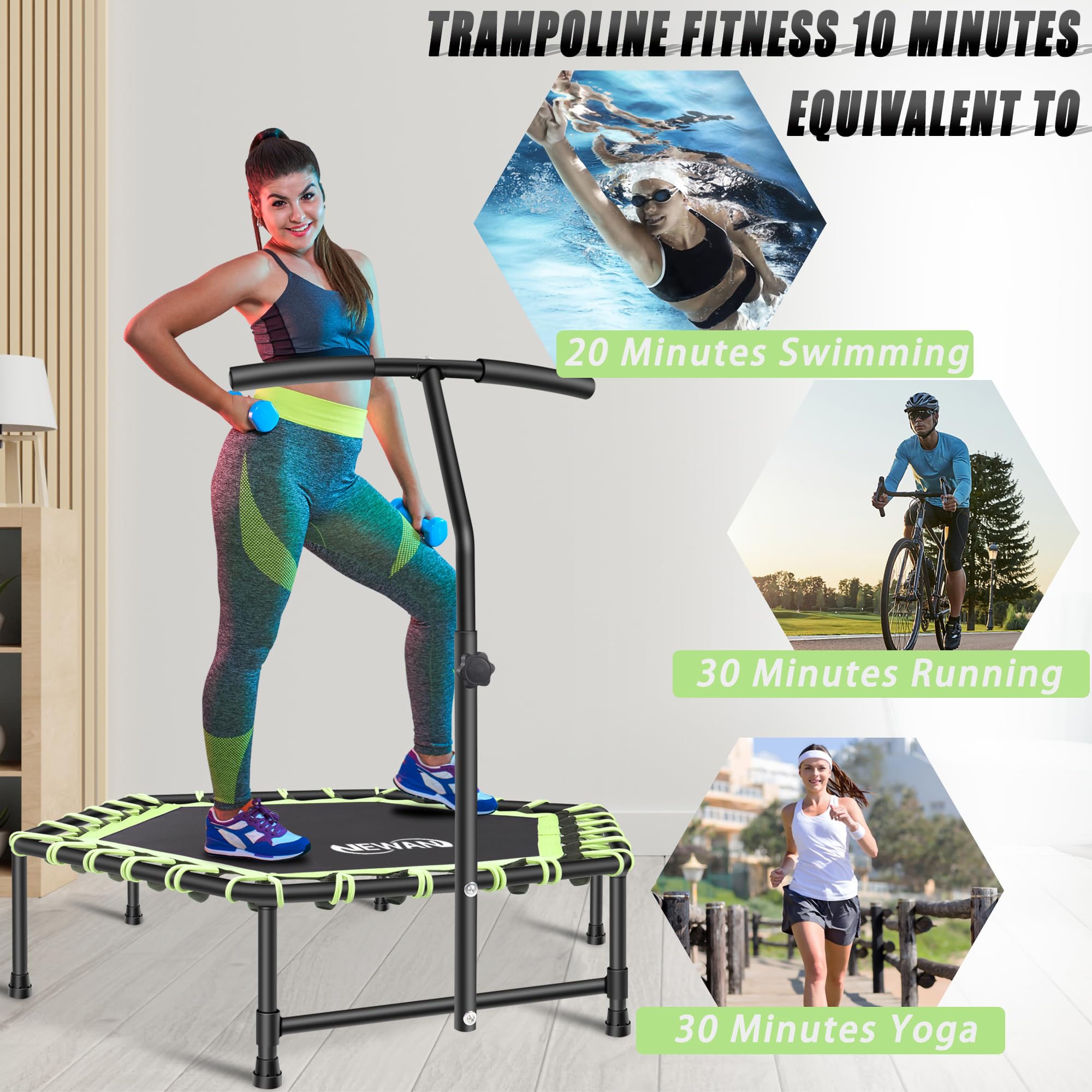 Trampolim Fitness Newan 121cm | Barra Ajustável 110-135cm | Limite 150kg - Exercício Cardiovascular