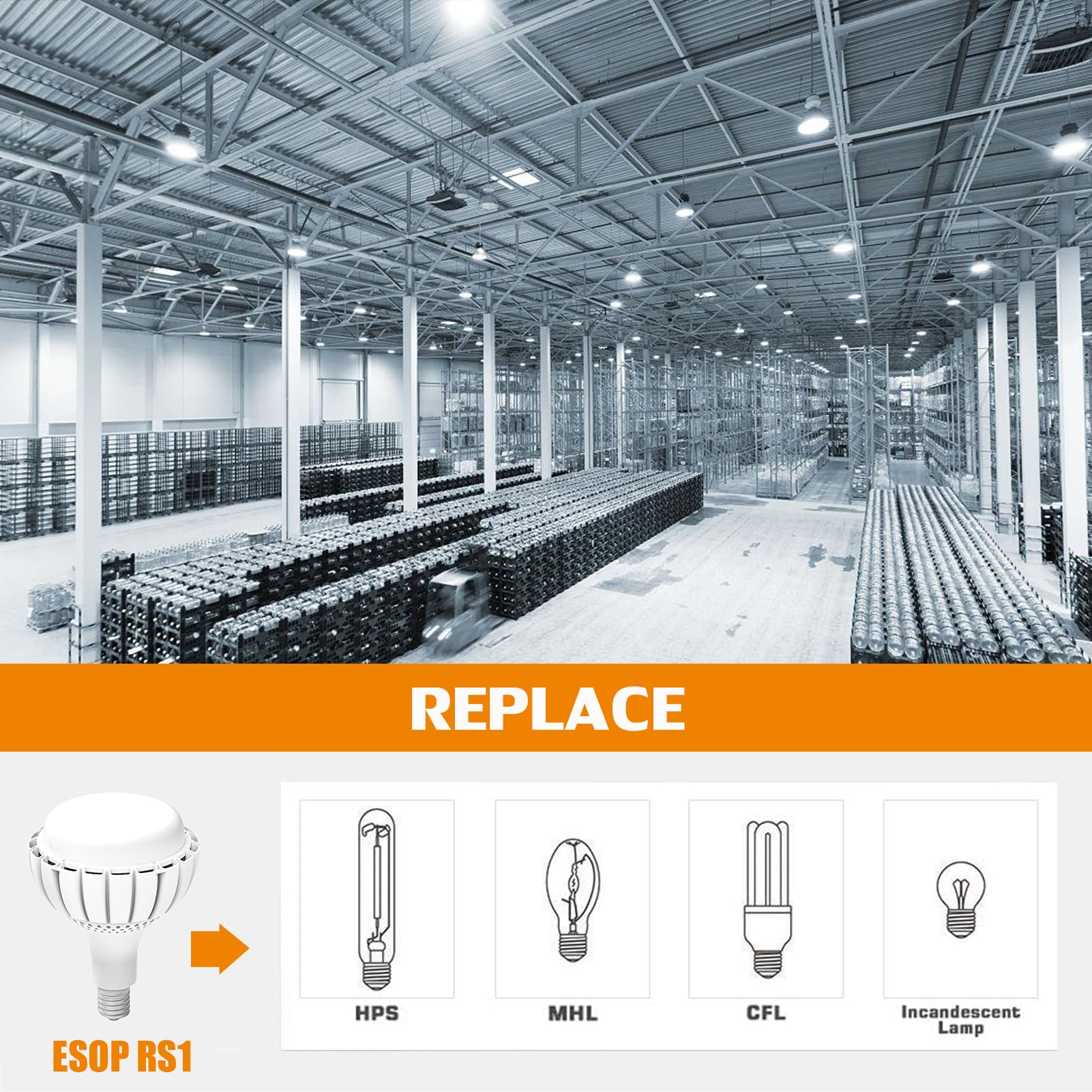 ESOP LED Lampadina E40 150W Luce Bianco Freddo con E27 Adattatore, Equivalenti1200W Incandescenza, 19500LM Industriale Lampadine a Led, 6500K Risparmio Energetico Lampada per Garage, Magazzino