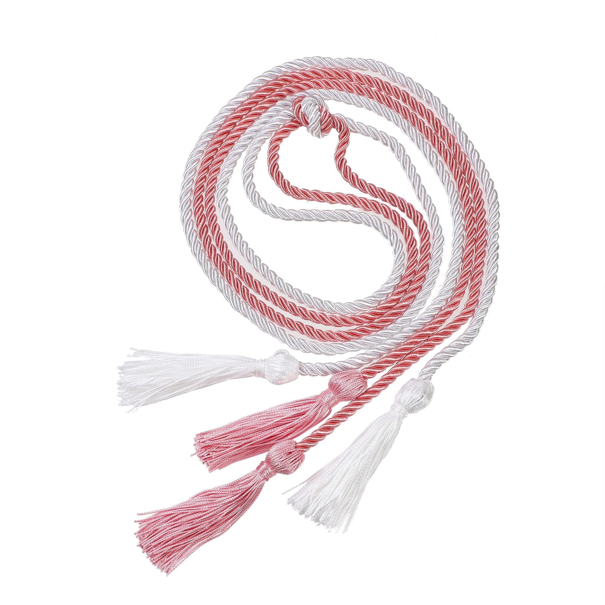 Graduation Double Honor Cords with Tassel, 68" Long (Pink+White)